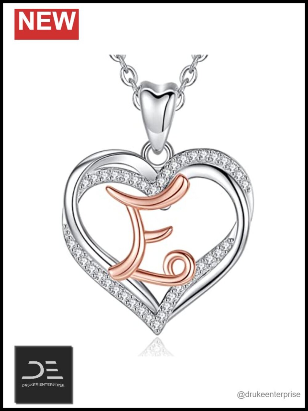 Sterling Silver Initial Letter E Heart Pendant Necklace 20in Fine Jewelry